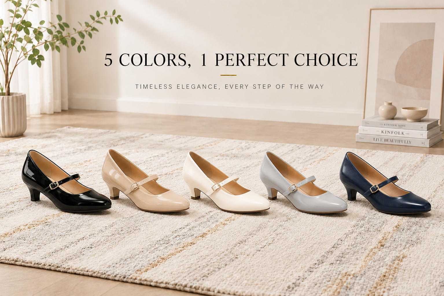 Guangzhou Comfortable Women PU Round Toe Heels Mary Jane Low Heel Pumps