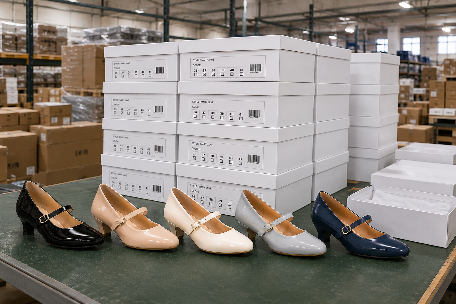 Guangzhou Comfortable Women PU Round Toe Heels Mary Jane Low Heel Pumps