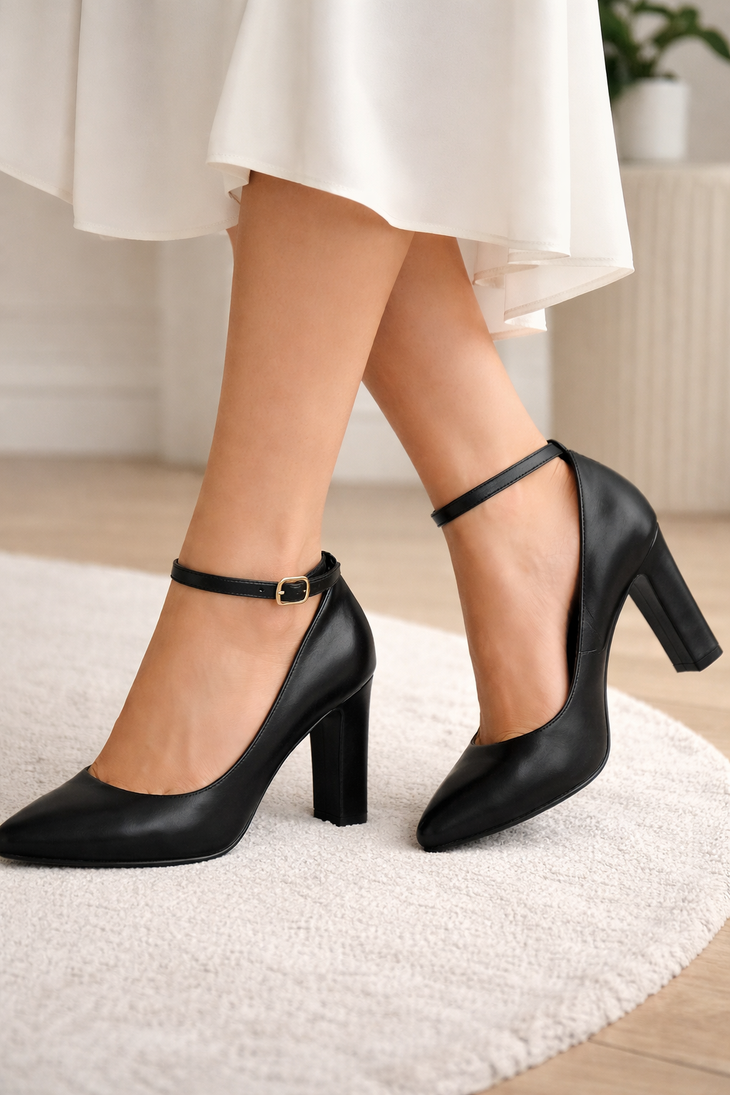 Women’s Ankle Strap Block Heel Pumps – Chic Pointed Toe Comfort Shoes