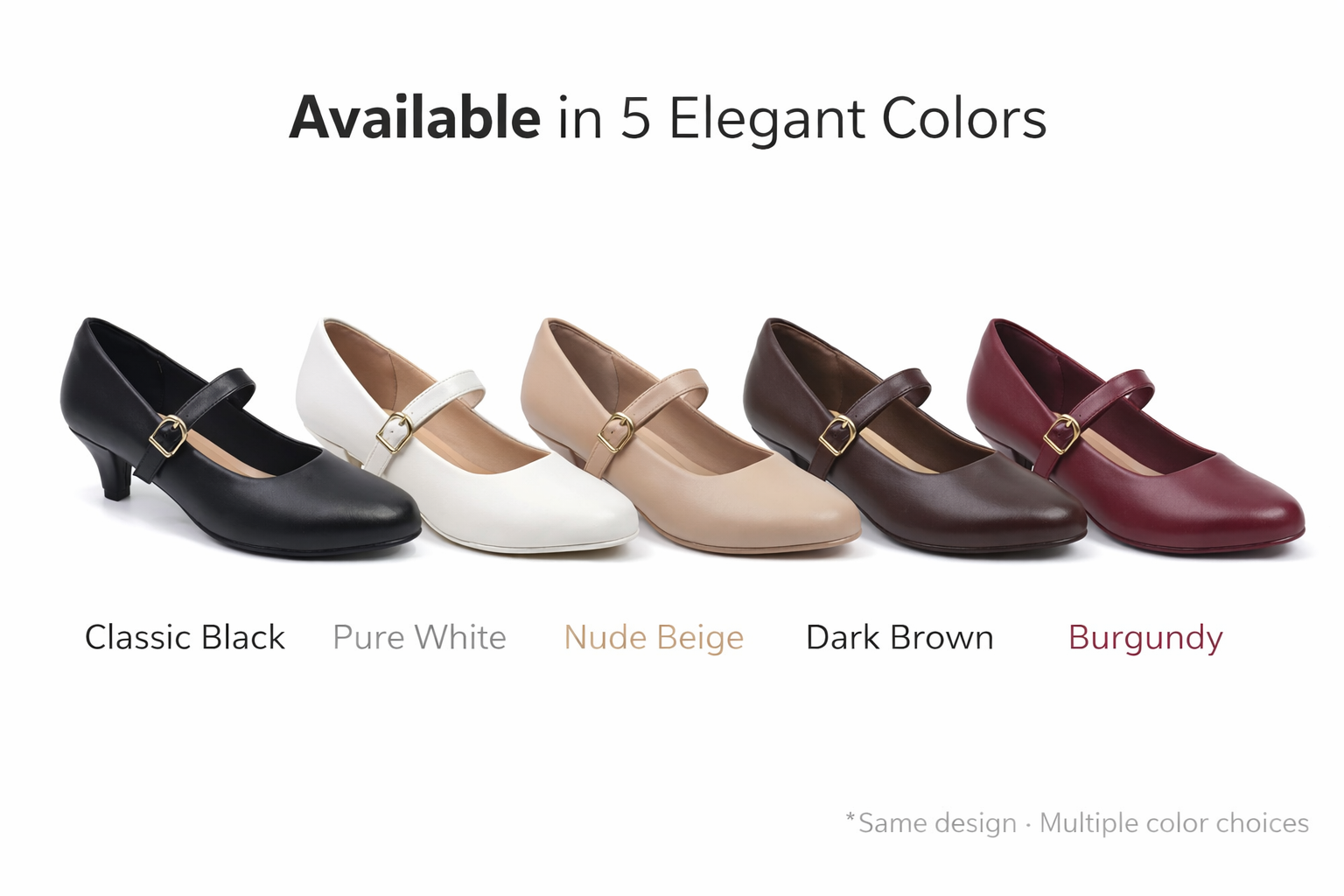 Elegant Mary Jane Style Comfortable Heels for Women - 5 Colors