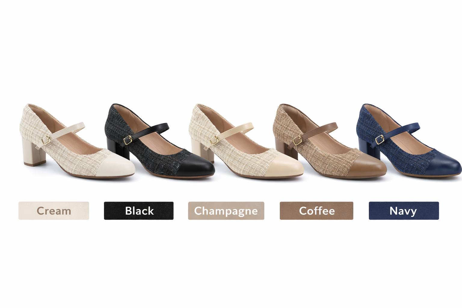 Comfortable Crossover Strap Tweed Block Heels for Women