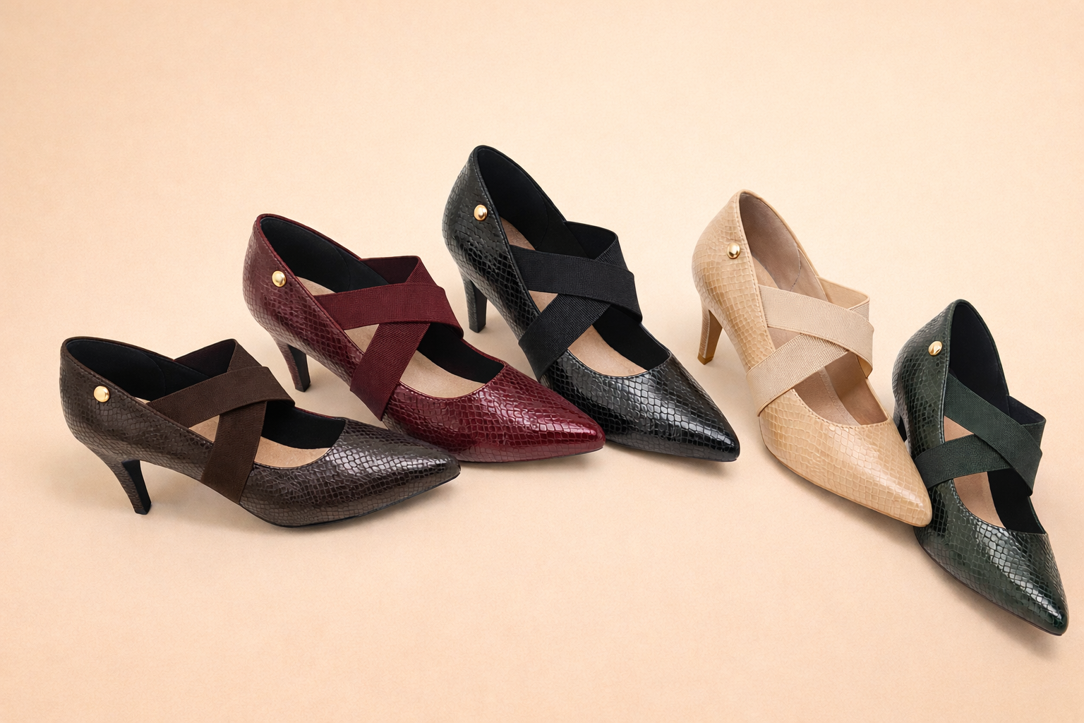 Elegant Crossover Strap Almond-Toe Mid Heels – Lightweight & Stress-Free Women’s Pumps