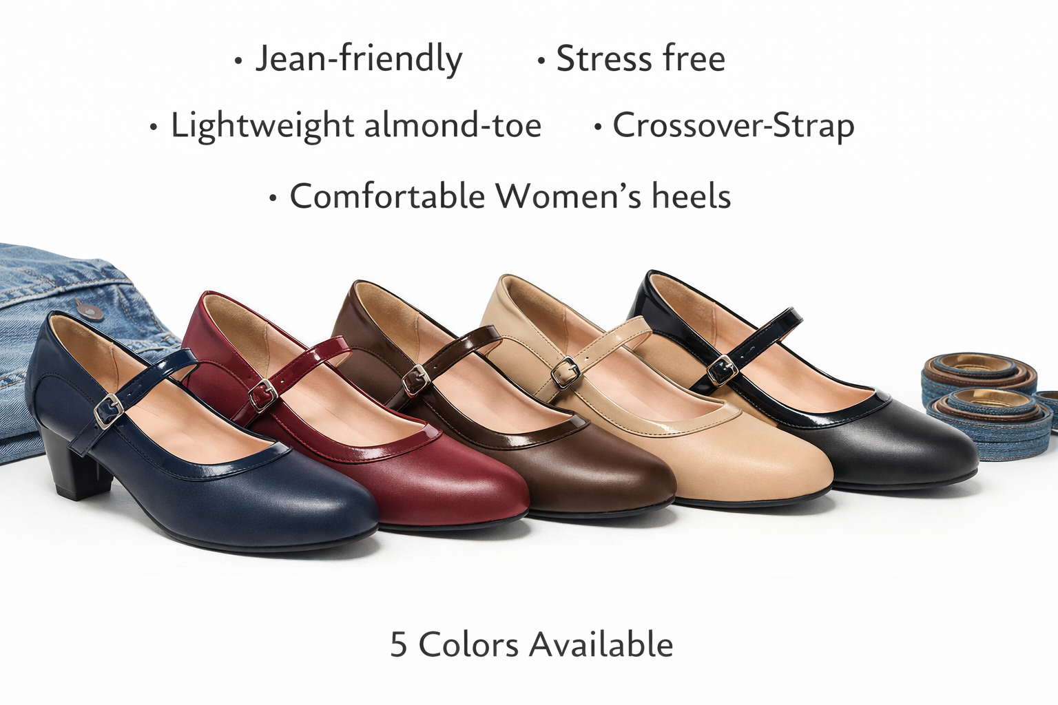 Women’s Crossover Strap Almond-Toe Comfort Heels - Lightweight & Stylish