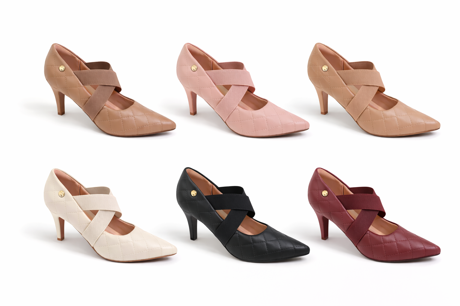 Elegant Quilted Crossover Strap Heels for Women - Comfortable All-Day Pumps