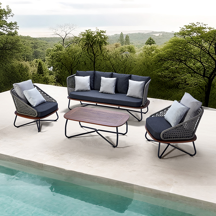 Minimalist Durable Aluminum Frame Outdoor Rope Sofa Set with Coffee Table
