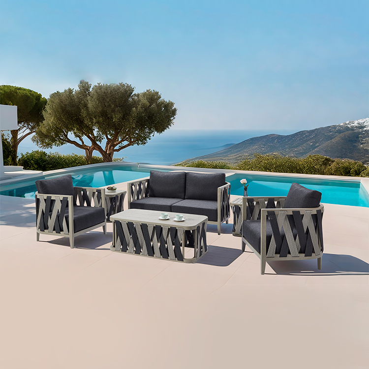Elegant Coastal Terrace Weather-Resistant Woven Strap Modern Outdoor Sofa Set Suitable for All Weather Conditions