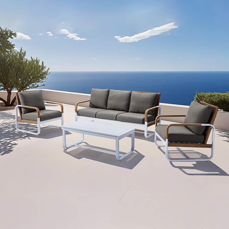 5-Seater Waterproof Low-Maintenance Aluminum Modern Outdoor Patio Sofa Set with Cushions and Coffee Table