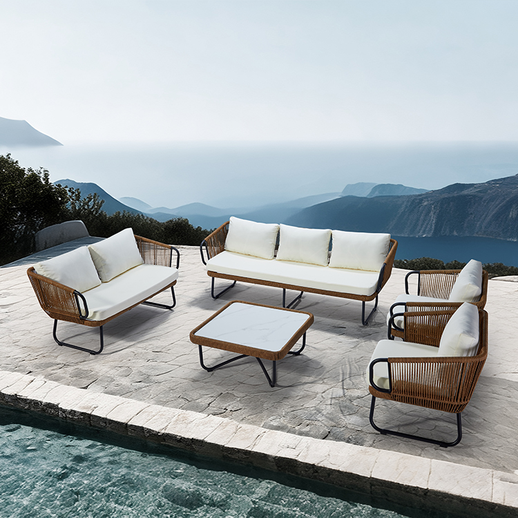 Comfortable Modern Woven Rattan Outdoor Sofa Furniture Set with Aluminum Frame