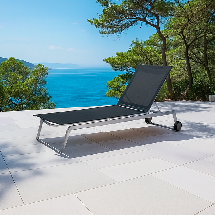 High-Quality Modern Adjustable Poolside Lounge Chair Aluminum Outdoor Chaise with Wheels