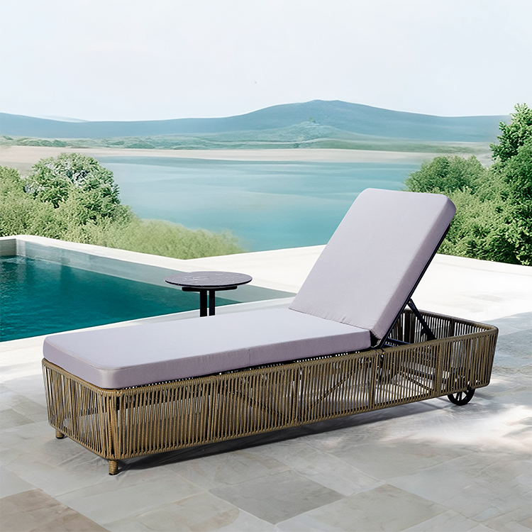 Adjustable Modern Premium Cushioned Outdoor Chaise Lounge Rattan Woven Sun Lounging Chair