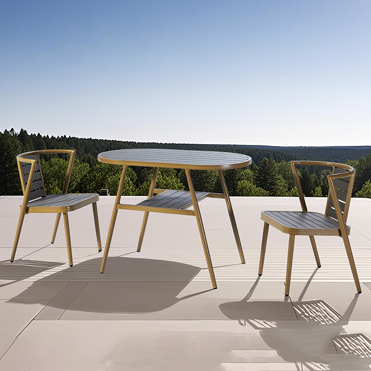 Coastal Modern Outdoor Café Furniture Urban Balcony Dining Table Set and 2 Chairs with Weather Resistant Aluminum Frame
