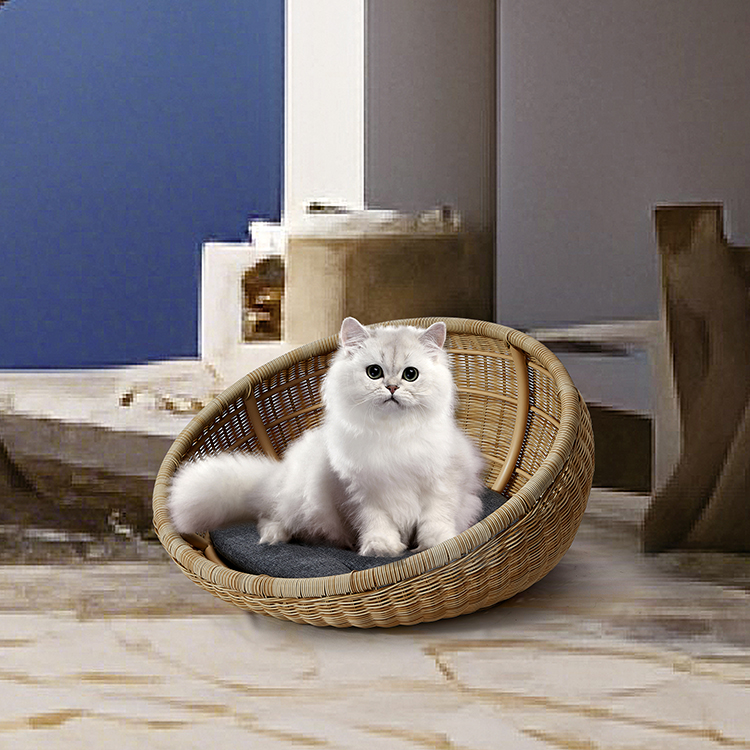 Lightweight Durable PE Rattan Outdoor Cat Bed with Cushion