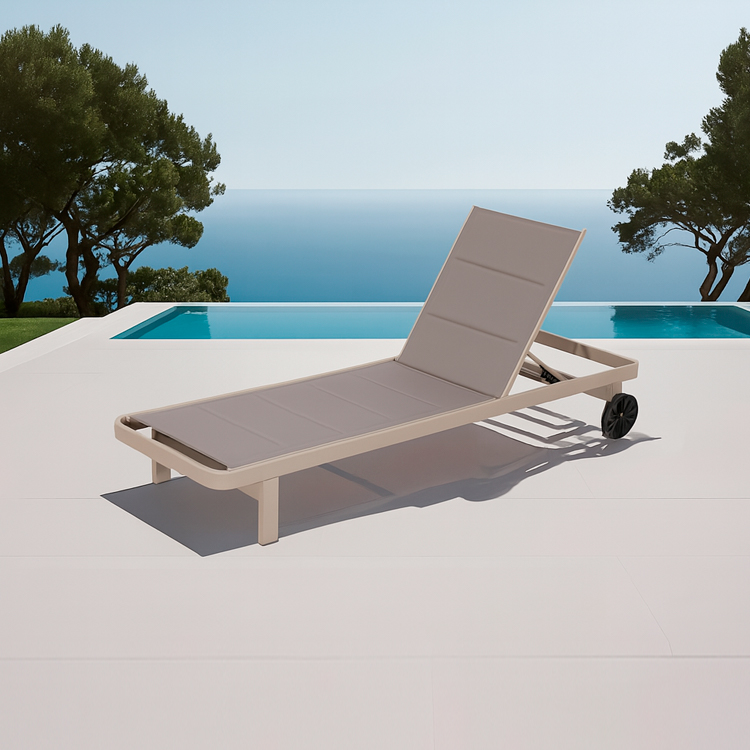 Comfortable Modern Waterproof Mesh Durable Aluminum Adjustable Outdoor Chaise Poolside Lounge Chair with Wheels