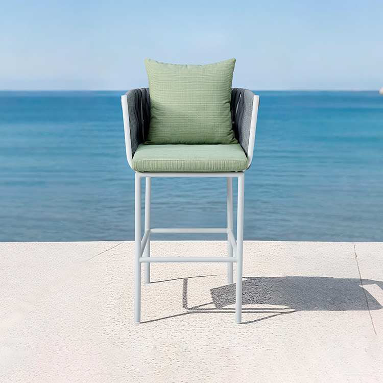 Hotel & Restaurant Weather-Resistant Aluminum Frame Outdoor Rope Bar Chair with Cushion