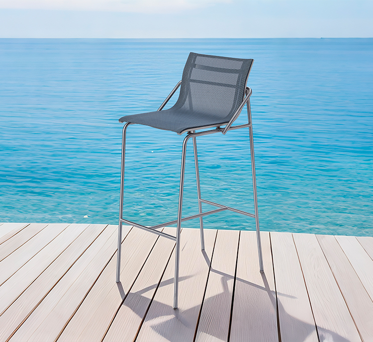 Contemporary Lightweight Outdoor Bar Chair Weather-Resistant Mesh Patio High Stool
