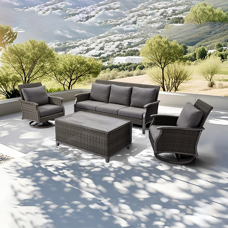 Durable Luxury PE Wicker Aluminum Garden Couch Set with Waterproof Cushions