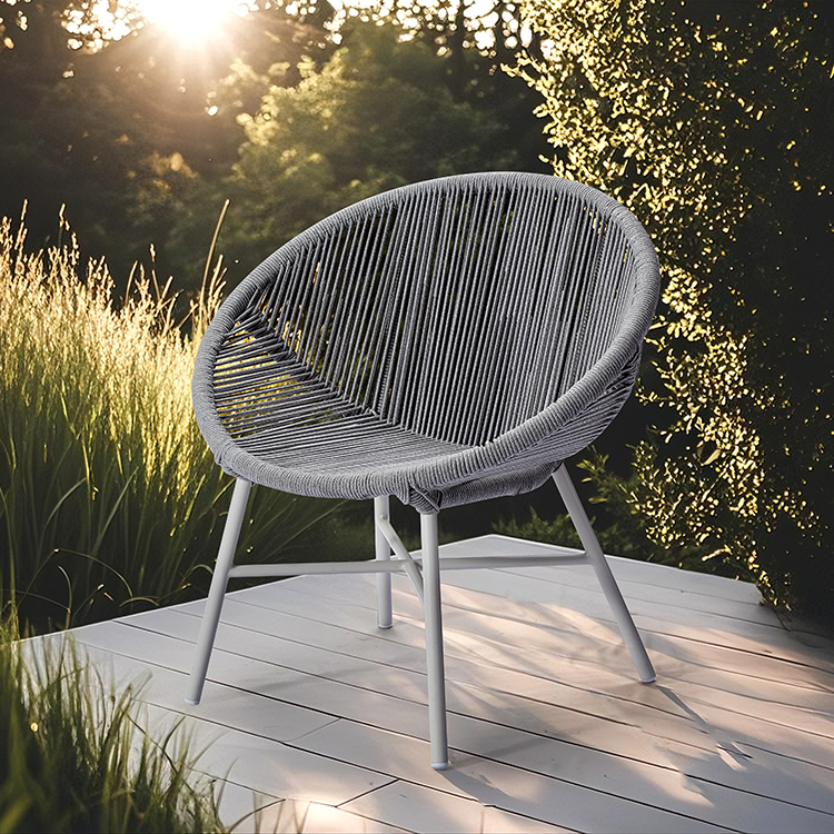 Grey Strap Industrial Style Garden Deck Outdoor Chair Furniture Modern Patio Rope Armchair