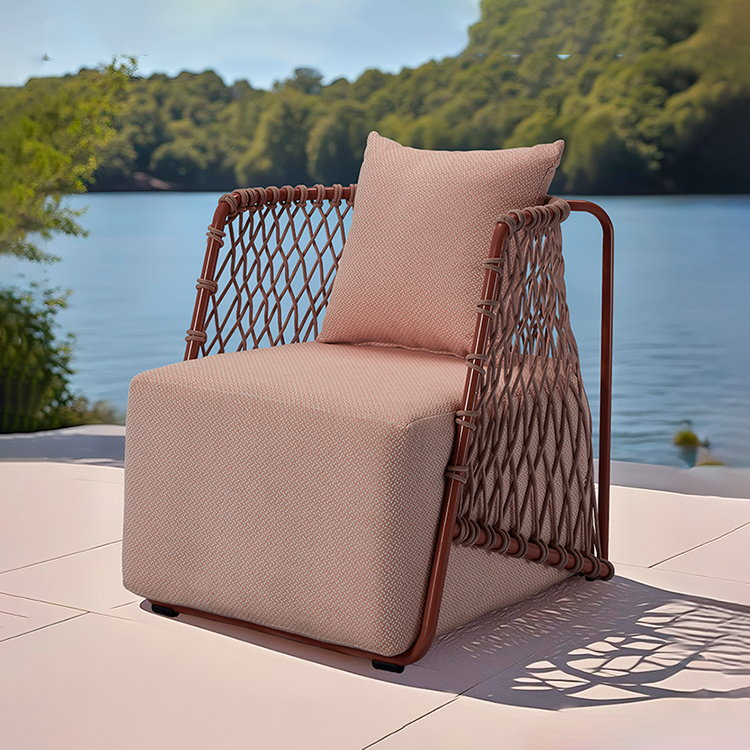 Contemporary Patio Seating Furniture Outdoor Woven Rope Armchair with Comfortable Soft Cushion for Garden Relaxation