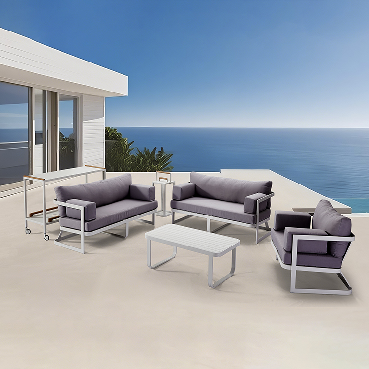 Modular Weather-Resistant Aluminum Patio Conversation Outdoor Sofa Set with Coffee Table