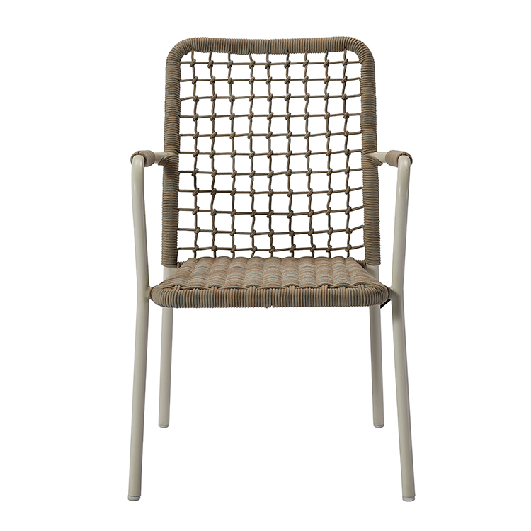 Stackable All-Weather Waterproof Aluminum Outdoor Backyard Woven Rope Dining Armchair