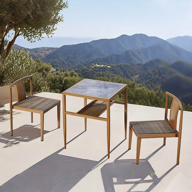 2-Seater All-Weather Outdoor Restaurant Terrace Dining Table and Chairs Set with Aluminum Frame