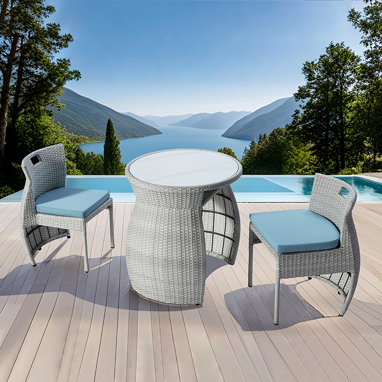 2-Person Weather-Resistant Compact Rattan Bistro Set for Small Patio Café or Garden Dining