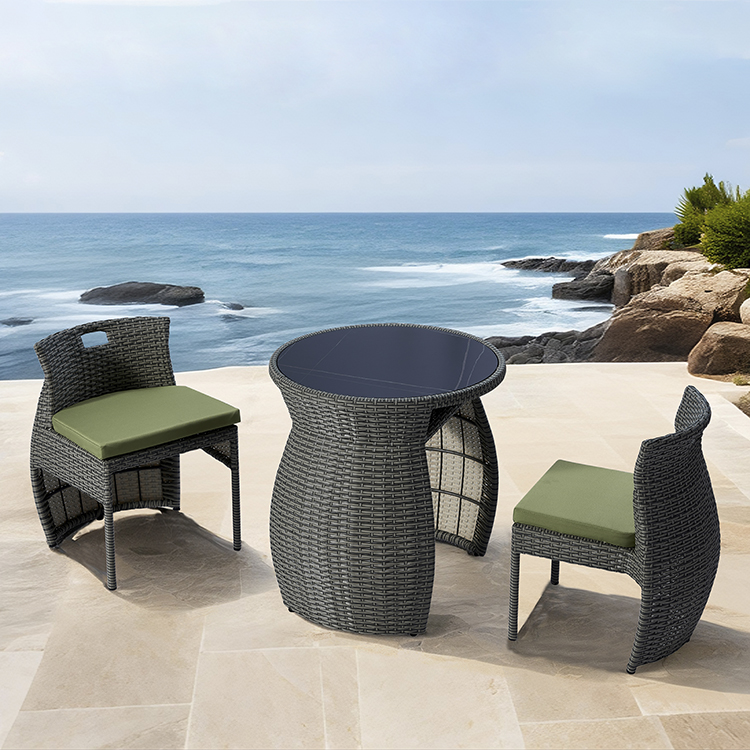 Compact Two-Seat Rattan Round Table and chairs Patio Conversation Set with Waterproof PE Wicker