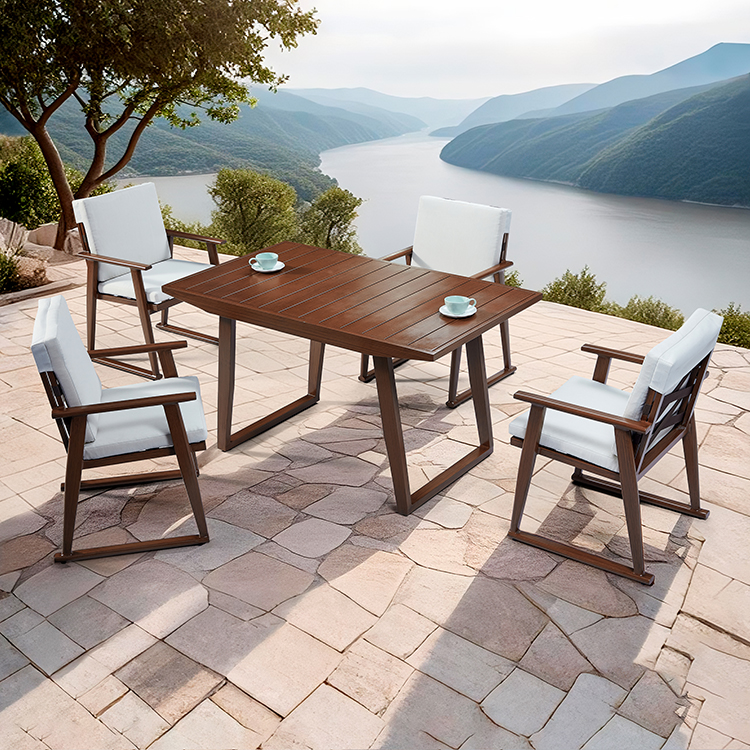 5-Piece Minimalist Aluminum Outdoor Dining Rectangular Table Set 4 Chairs Furniture with UV-Resistant Cushions