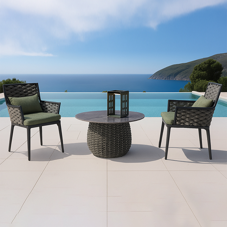 Weatherproof Garden Furniture Aluminum Frame Weave Rope Outdoor Chair with Coffee Table for Seaside Villa Terrace