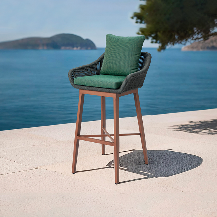Modern Weather Resistant Aluminum Green Cushion Breathable Rope Back Outdoor Bar Chair