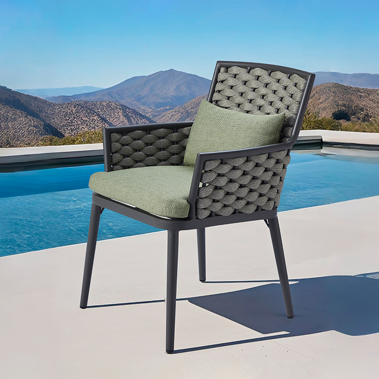 Contemporary Ergonomic Garden Weatherproof Rope Woven Outdoor Armchair