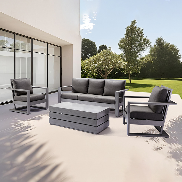 4-Piece Minimalist Durable Aluminum Garden Conversation Sofa Set with Grey Cushions