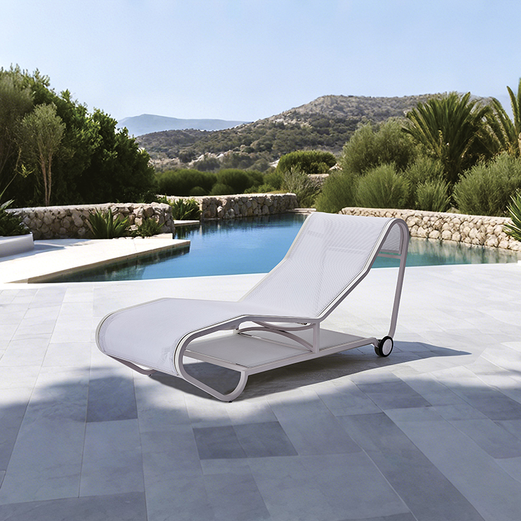Weather-Resistant Patio Chaise Aluminum Outdoor Sun Lounger with Breathable Textilene Mesh for Poolside