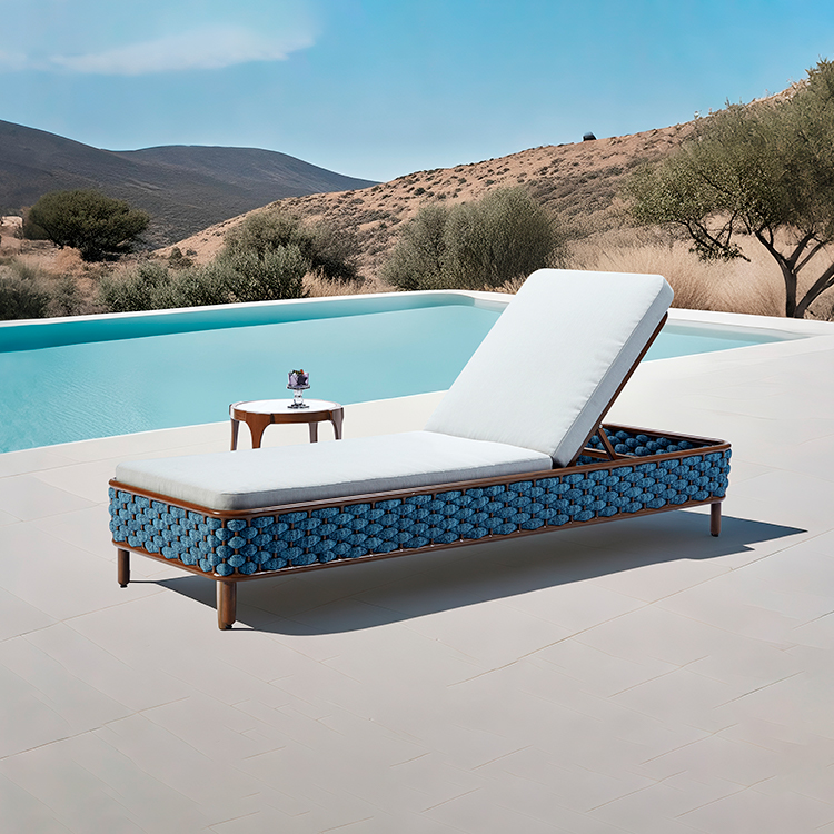 Weather-Resistant Adjustable Backrest Coastal-Style Outdoor Sun Lounge Chair with Waterproof Cushions