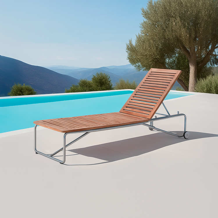 Durable Contemporary Poolside Lounge Adjustable Outdoor Stainless Steel Sun Lounger with Wheels