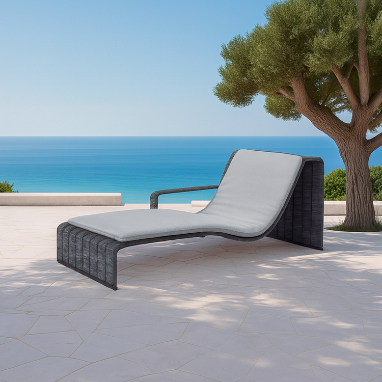 UV-Resistant Contemporary Curved Frame Outdoor Aluminum Rope Weave Sun Lounger with Plush Cushions