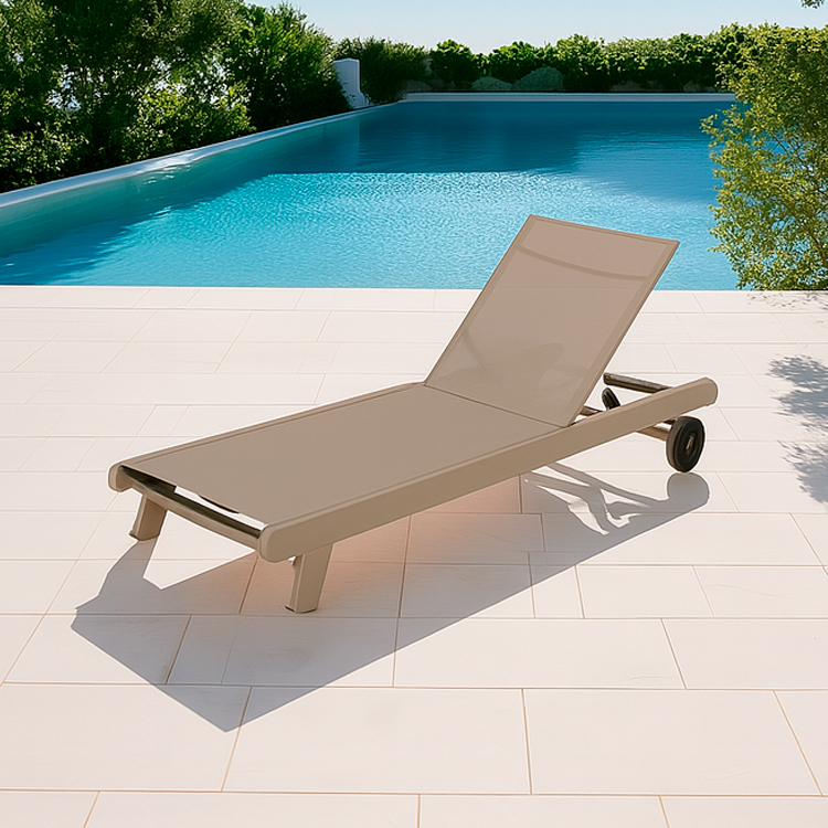 Modern Minimalist Durable Aluminum Poolside Lounge Chair Adjustable Outdoor Sun Lounger with Wheels