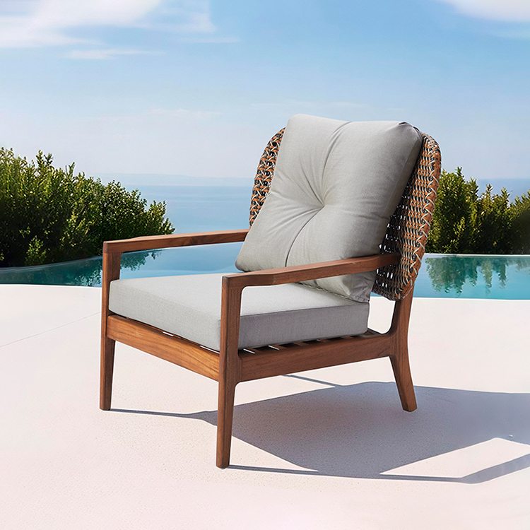 All-Weather Balcony Lounge Handwoven Rattan Wide Seat Woven Backrest Patio Chair