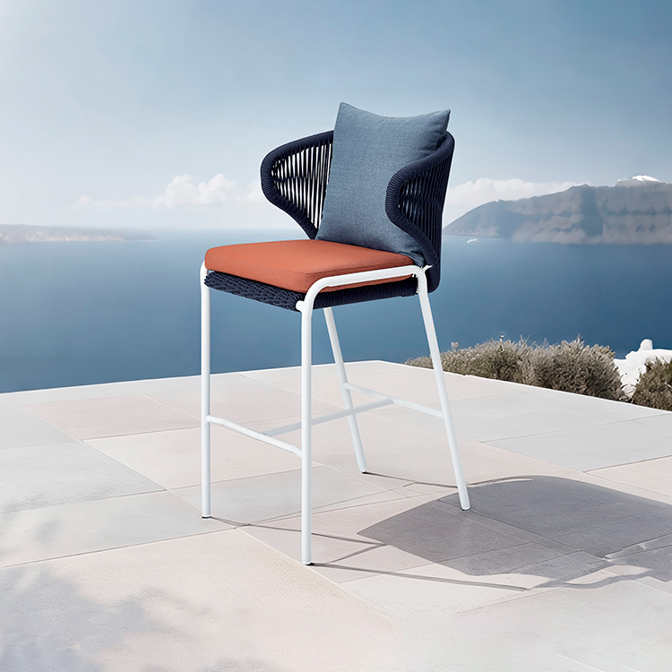Comfortable Space-Saving Garden Lounge Stool Furniture Handwoven Rope Outdoor Bar Chair