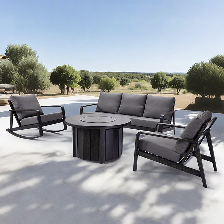 Contemporary Weatherproof Aluminum Patio Conversation Sofa Set with Fire Pit Table