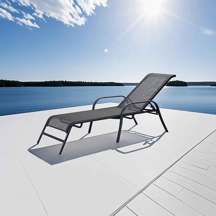 Weather-Resistant Poolside Sun Lounger Adjustable Recline Aluminum Chaise with Breathable Teslin Fabric
