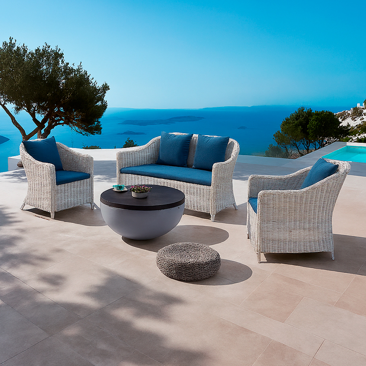 Mediterranean Style Versatile White PE Rattan Patio Couch Weatherproof Outdoor Wicker Sofa Set for Balcony and Terrace