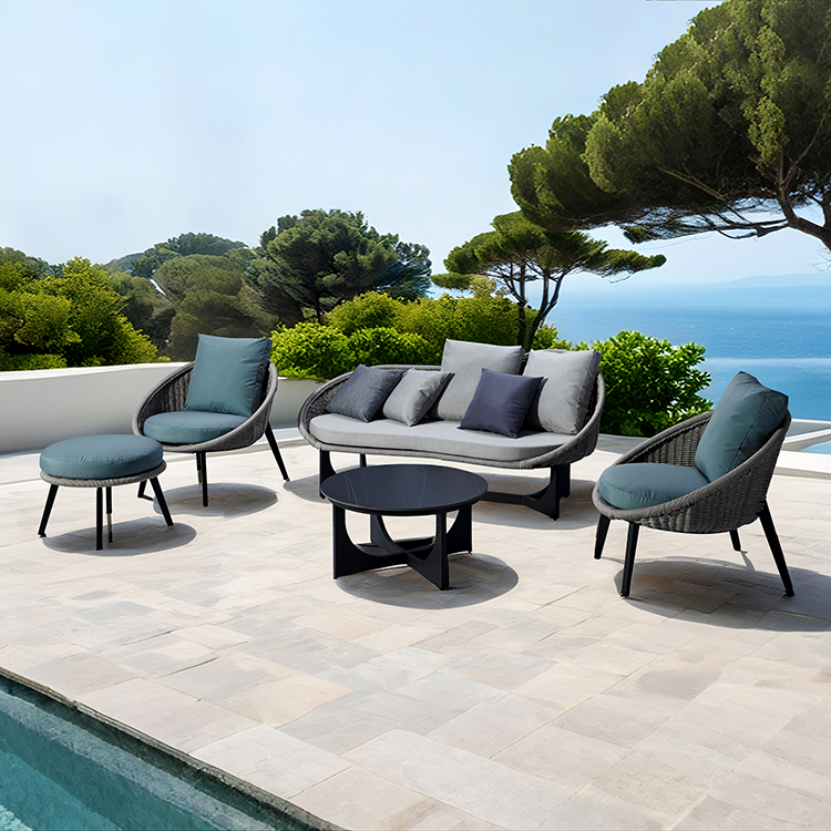 Space-Saving Modern Coastal Outdoor Furniture Set All-Weather Comfortable Patio Sofa and Coffee Table Combo for Garden