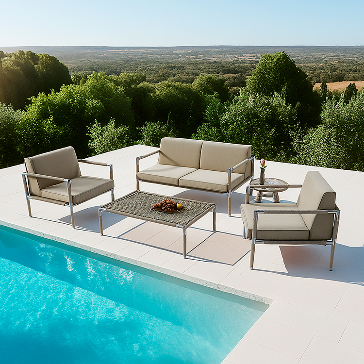 Modern Durable All-Weather Stainless Steel Patio Conversation Woven Rope Outdoor Couch Set with Coffee Table