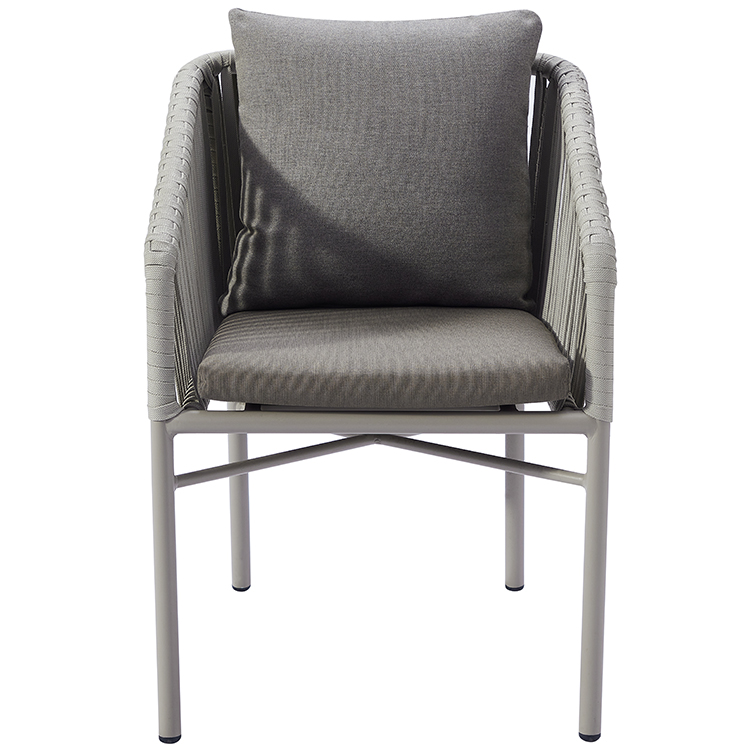 Handwoven Gray Rope Patio Armchair – Minimalist Weather-Resistant Aluminum Outdoor Garden Chair