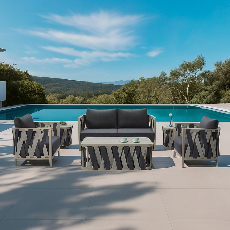 Elegant Coastal Terrace Weather-Resistant Woven Strap Modern Outdoor Sofa Set Suitable for All Weather Conditions