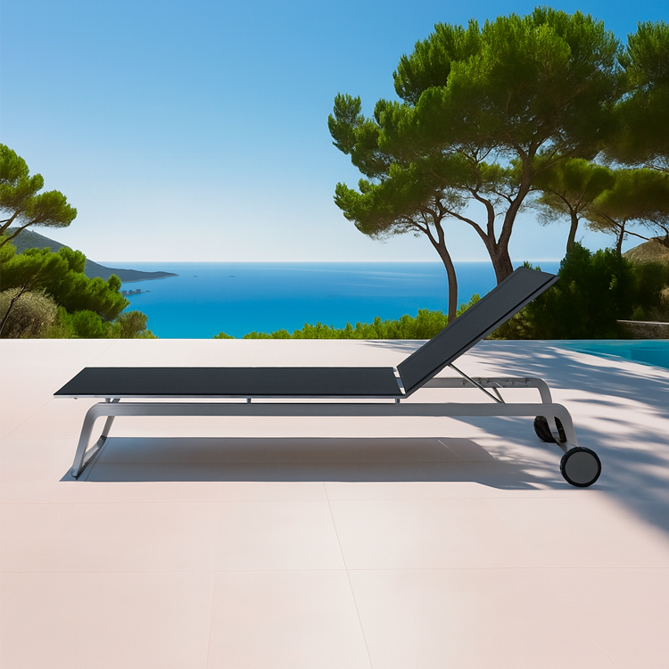High-Quality Modern Adjustable Poolside Lounge Chair Aluminum Outdoor Chaise with Wheels