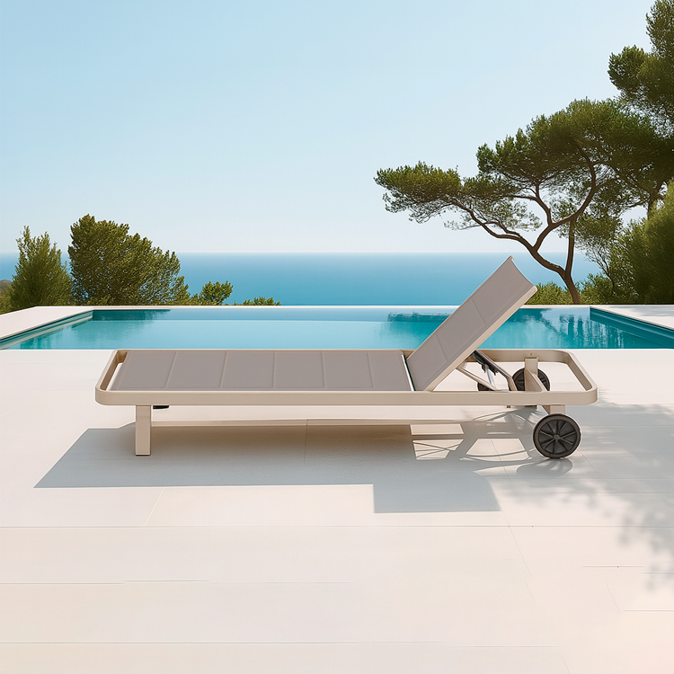 Comfortable Modern Waterproof Mesh Durable Aluminum Adjustable Outdoor Chaise Poolside Lounge Chair with Wheels