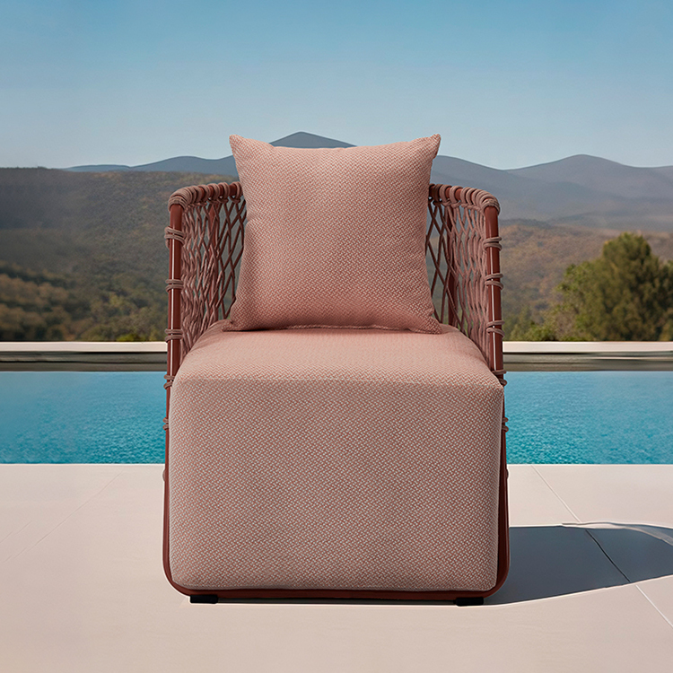 Contemporary Patio Seating Furniture Outdoor Woven Rope Armchair with Comfortable Soft Cushion for Garden Relaxation