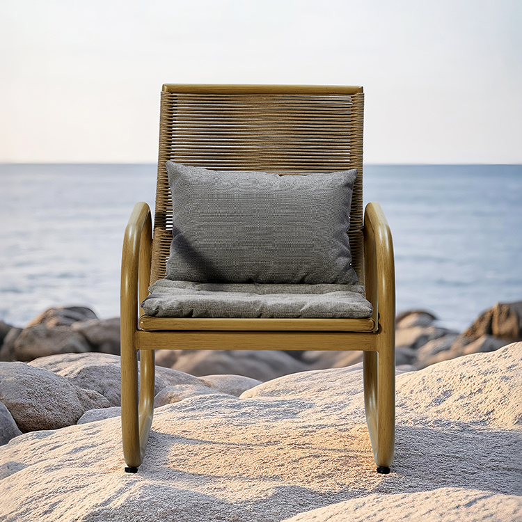 Weatherproof Aluminum Frame Woven Rope Backrest Balcony Armchair with Ottoman